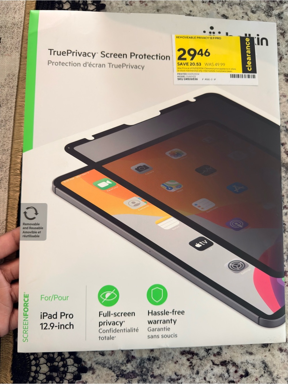 belkin TruePrivacy iPad Pro 12.9-inch Screen Protector - Black & Green Accents
